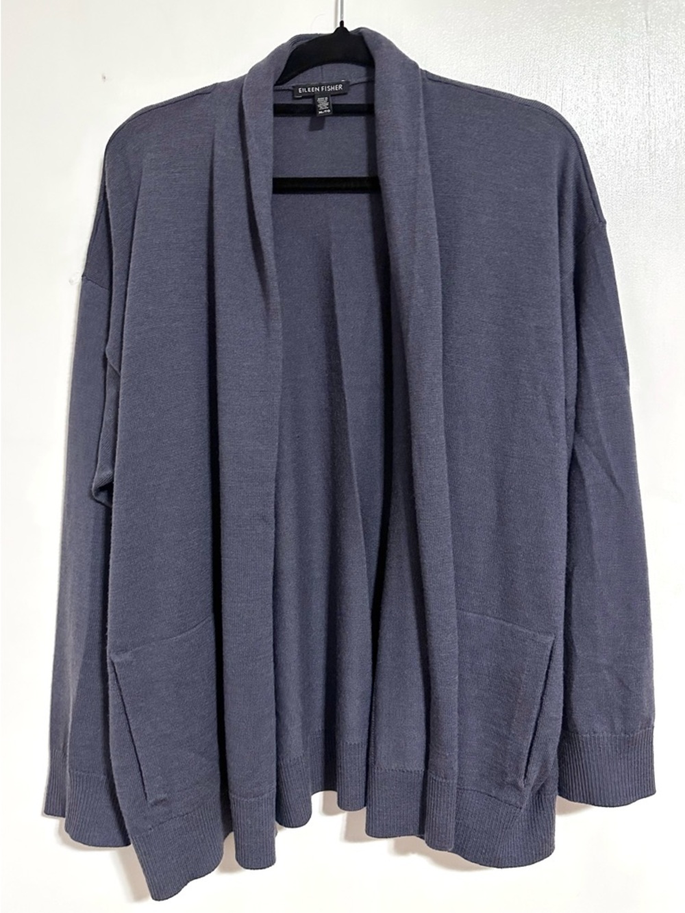 Eileen Fisher Merino Wool Open Front Cardigan Purple XL